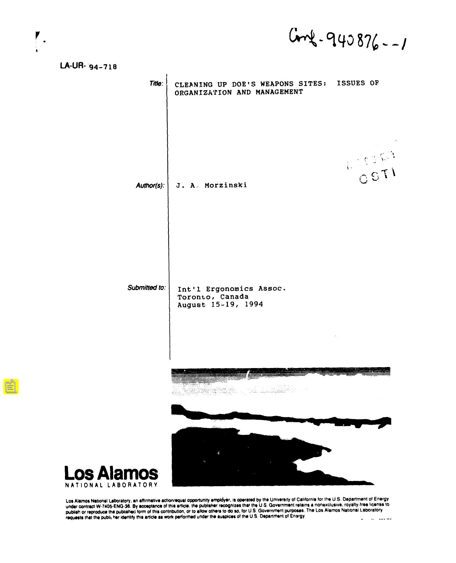 Cleaning up DOE s weapons sites : issues of organization and management None by LANL Research Library LWW Project
