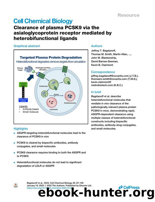 Clearance of plasma PCSK9 via the asialoglycoprotein receptor mediated by heterobifunctional ligands by unknow