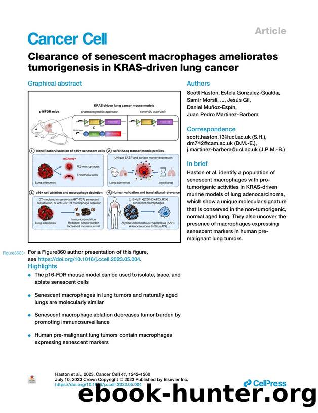Clearance of senescent macrophages ameliorates tumorigenesis in KRAS-driven lung cancer by unknow