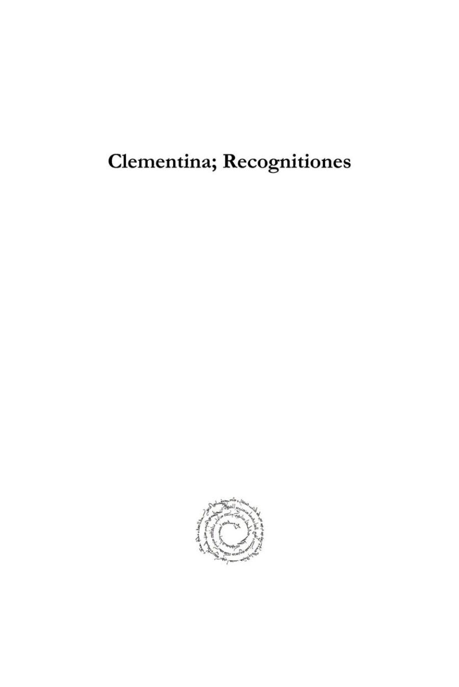 Clementina; Recognitiones by Pope Clement I; Clemens Romanus