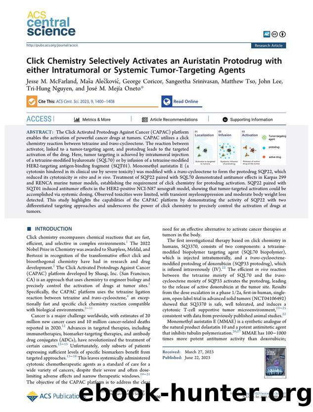 Click Chemistry Selectively Activates an Auristatin Protodrug with either Intratumoral or Systemic Tumor-Targeting Agents by unknow