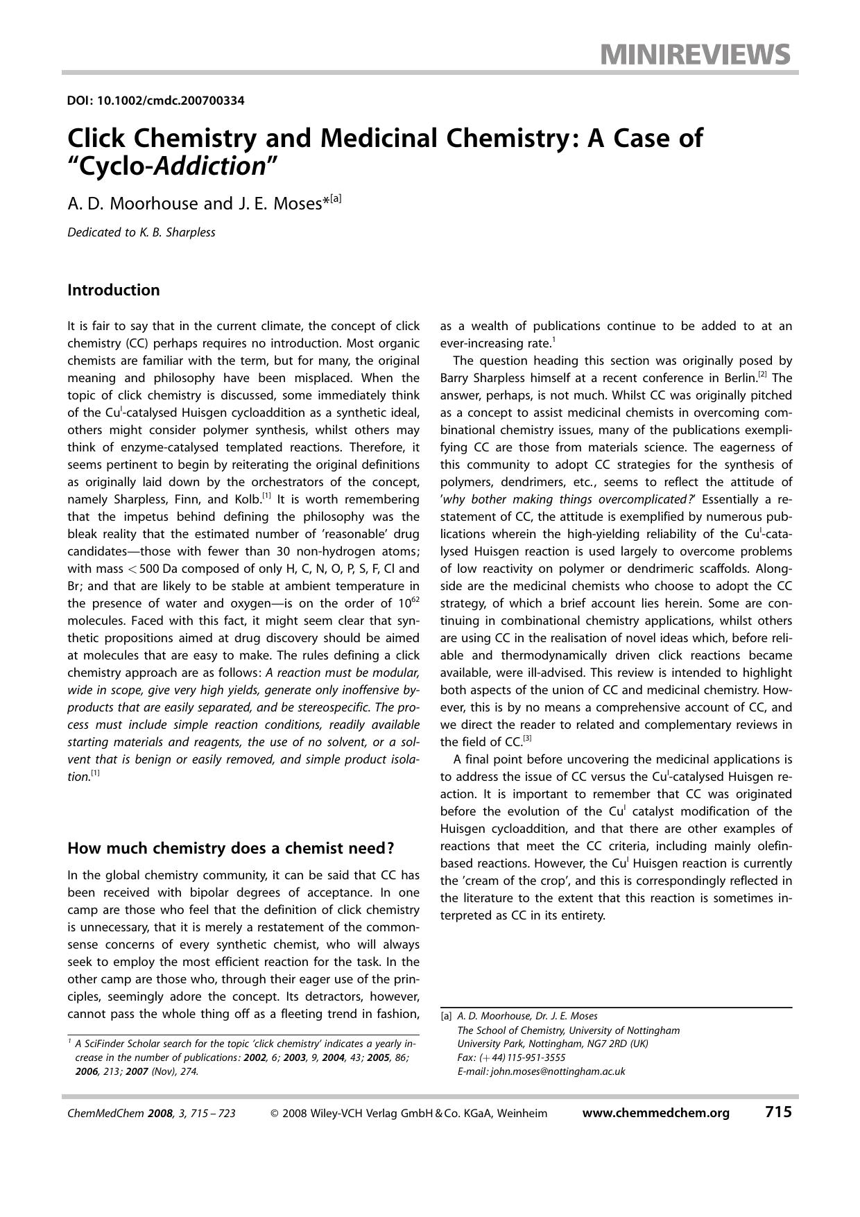 Click Chemistry and Medicinal Chemistry: A Case of "Cyclo-Addiction by Unknown