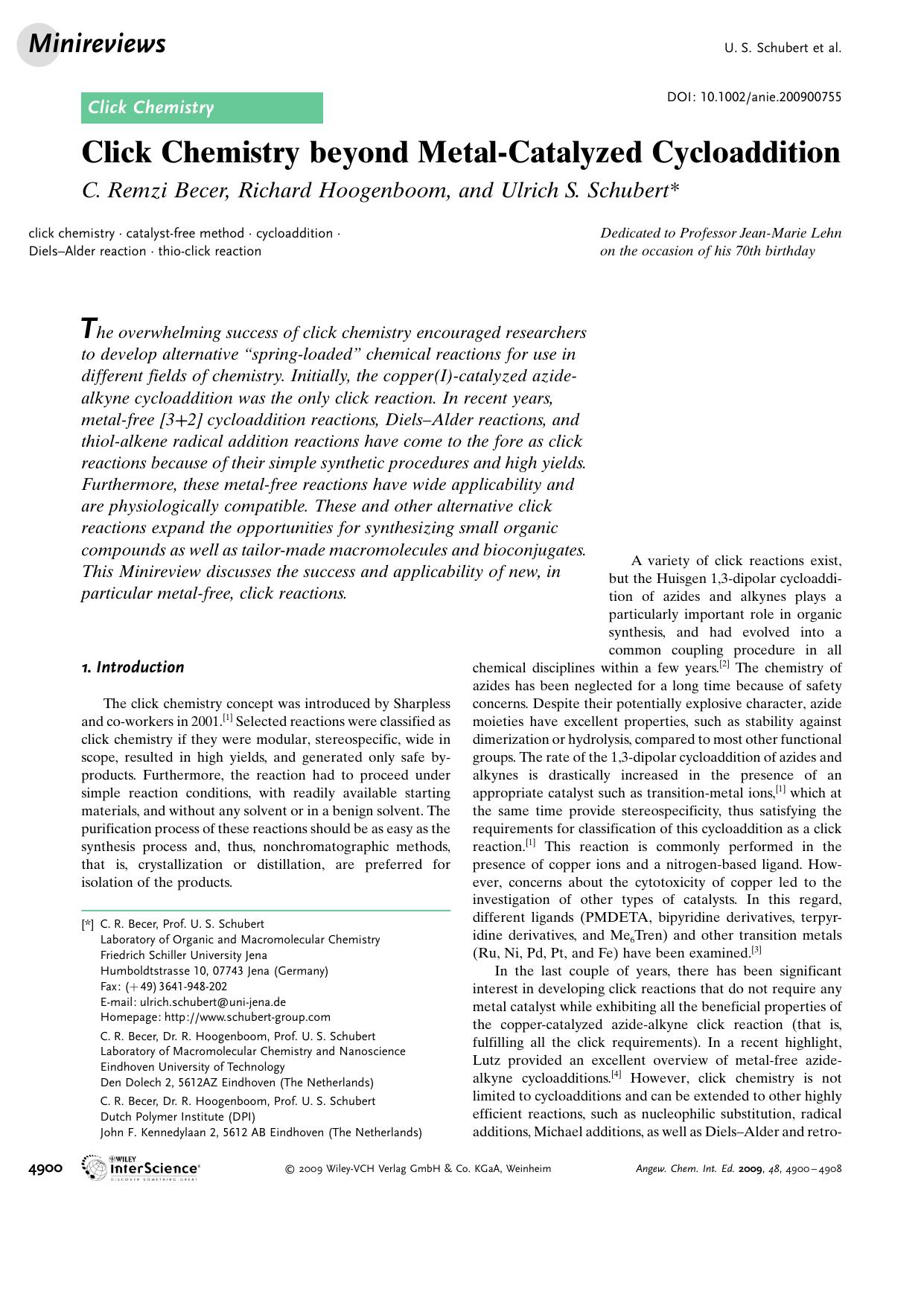 Click Chemistry beyond Metal-Catalyzed Cycloaddition by Unknown