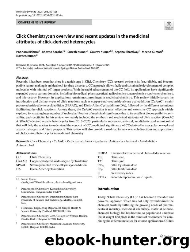 Click Chemistry: an overview and recent updates in the medicinal attributes of click-derived heterocycles by unknow