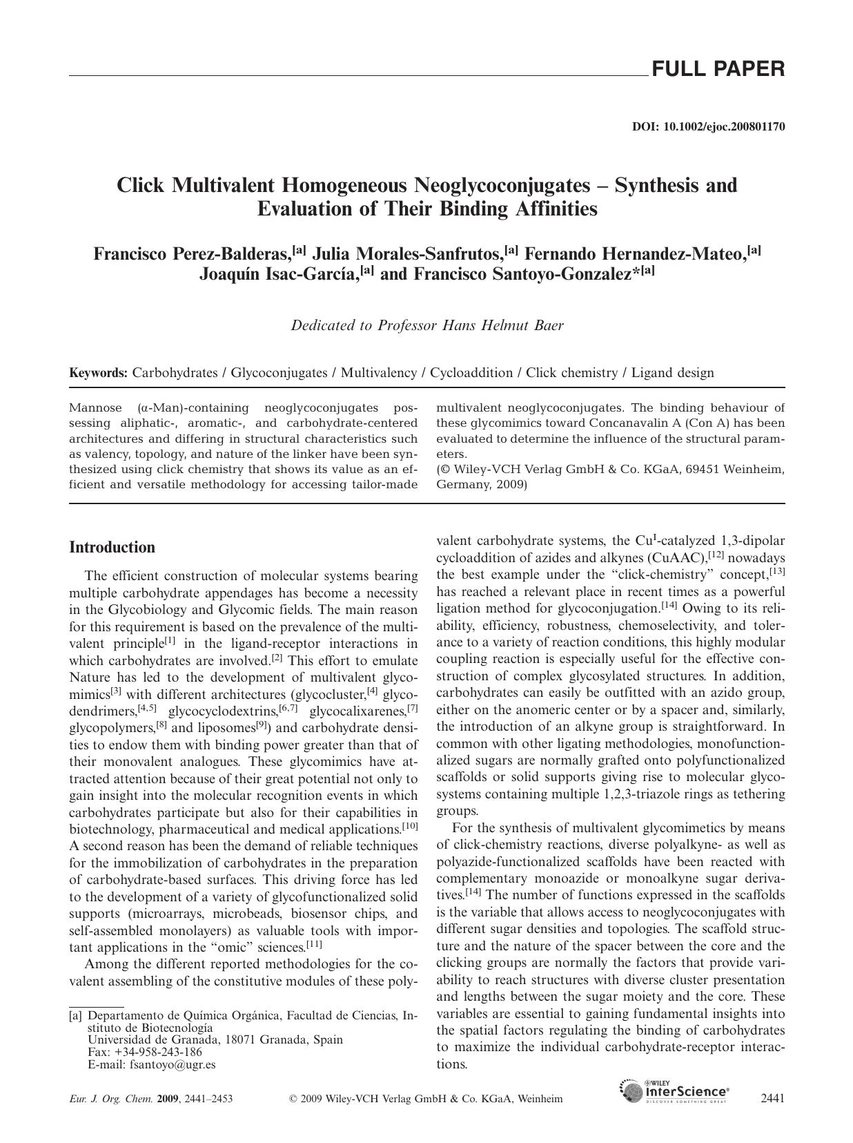 Click Multivalent Homogeneous Neoglycoconjugates - Synthesis and Evaluation of Their Binding Affinities by Unknown
