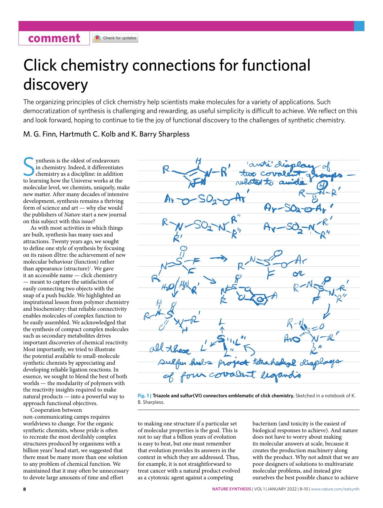 Click chemistry connections for functional discovery by M. G. Finn & Hartmuth C. Kolb & K. Barry Sharpless