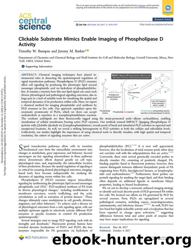 Clickable Substrate Mimics Enable Imaging of Phospholipase D Activity by Timothy W. Bumpus & Jeremy M. Baskin