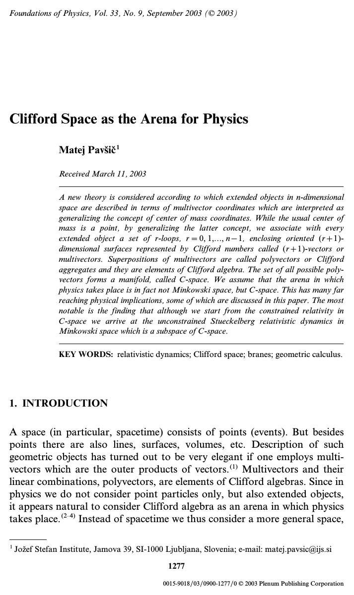 Clifford Space as the Arena for Physics by Unknown