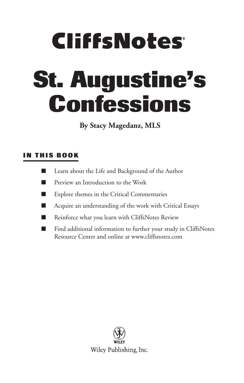 CliffsNotes St. Augustine's Confessions by Stacy Magedanz MLS