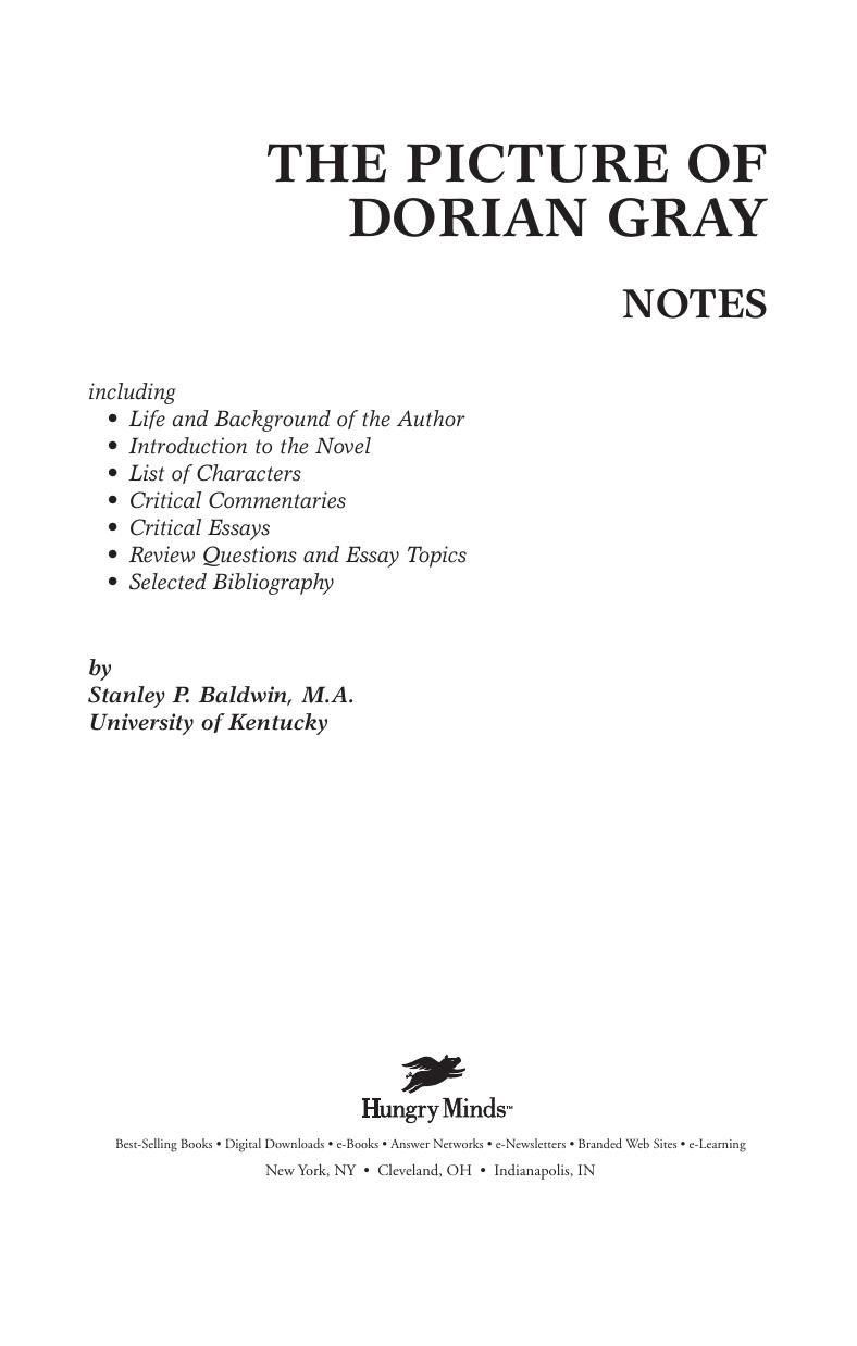 CliffsNotes The Picture of Dorian Gray by Stanley P. Baldwin