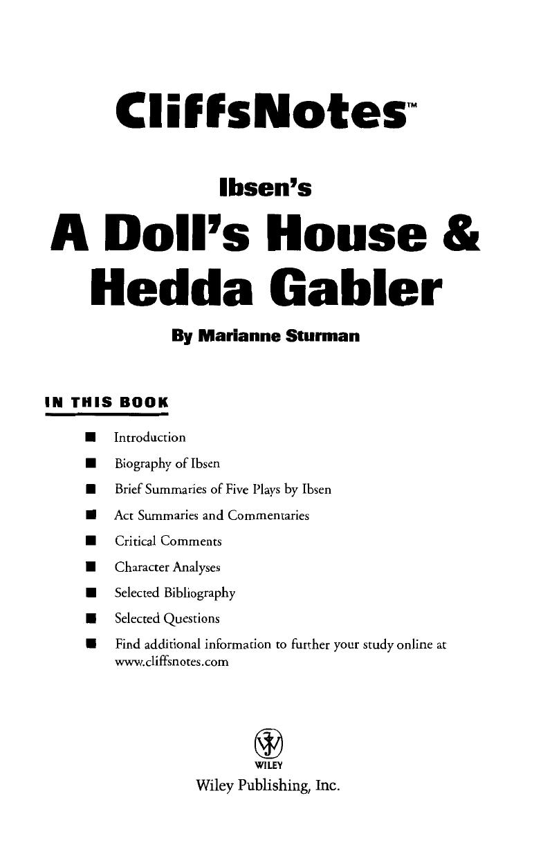 CliffsNotes on Ibsen's A Doll's House & Hedda Gabler by Marianne Sturman