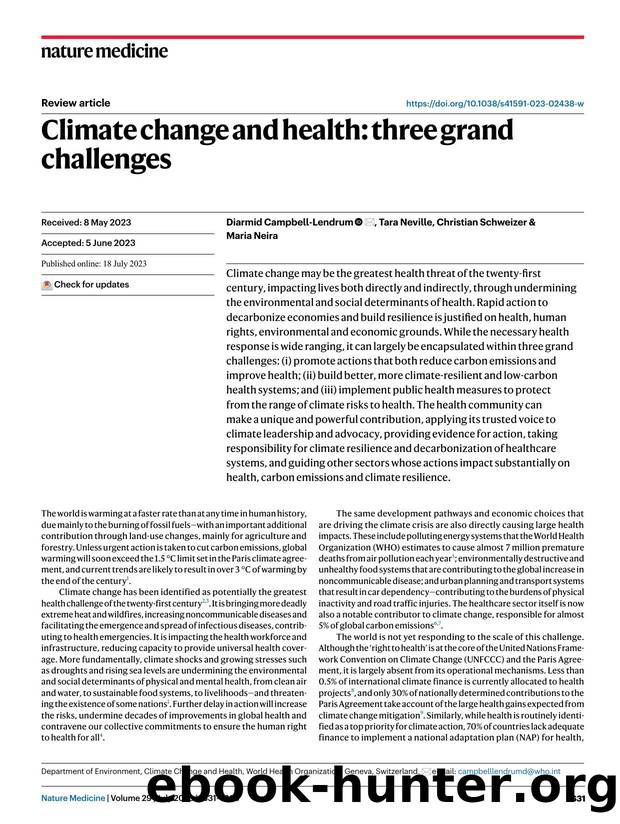 Climate change and health: three grand challenges by Diarmid Campbell-Lendrum & Tara Neville & Christian Schweizer & Maria Neira