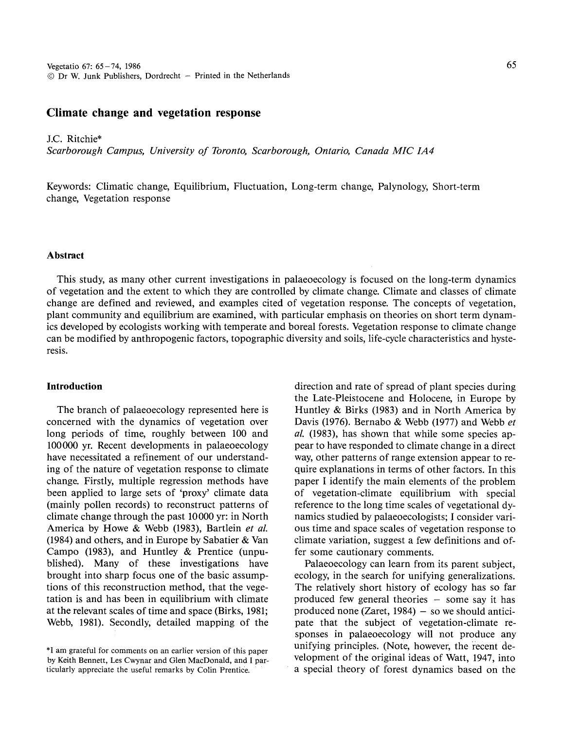 Climate change and vegetation response by Unknown