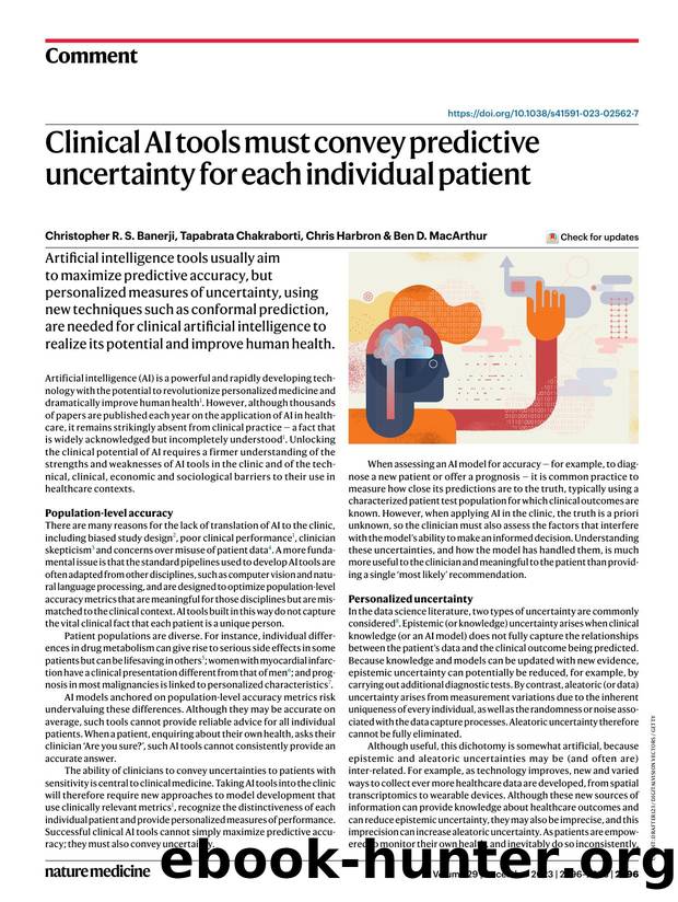 Clinical AI tools must convey predictive uncertainty for each individual patient by Christopher R. S. Banerji & Tapabrata Chakraborti & Chris Harbron & Ben D. MacArthur