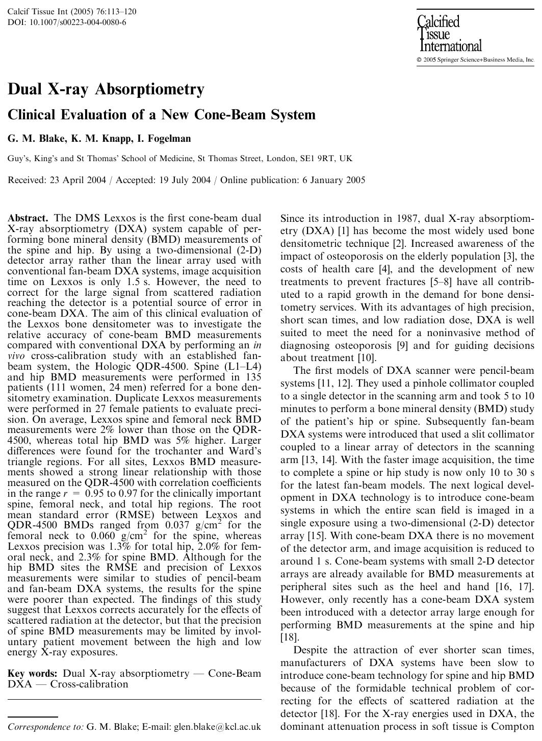 Clinical Evaluation of a New Cone-Beam System by Blake G.M. et al