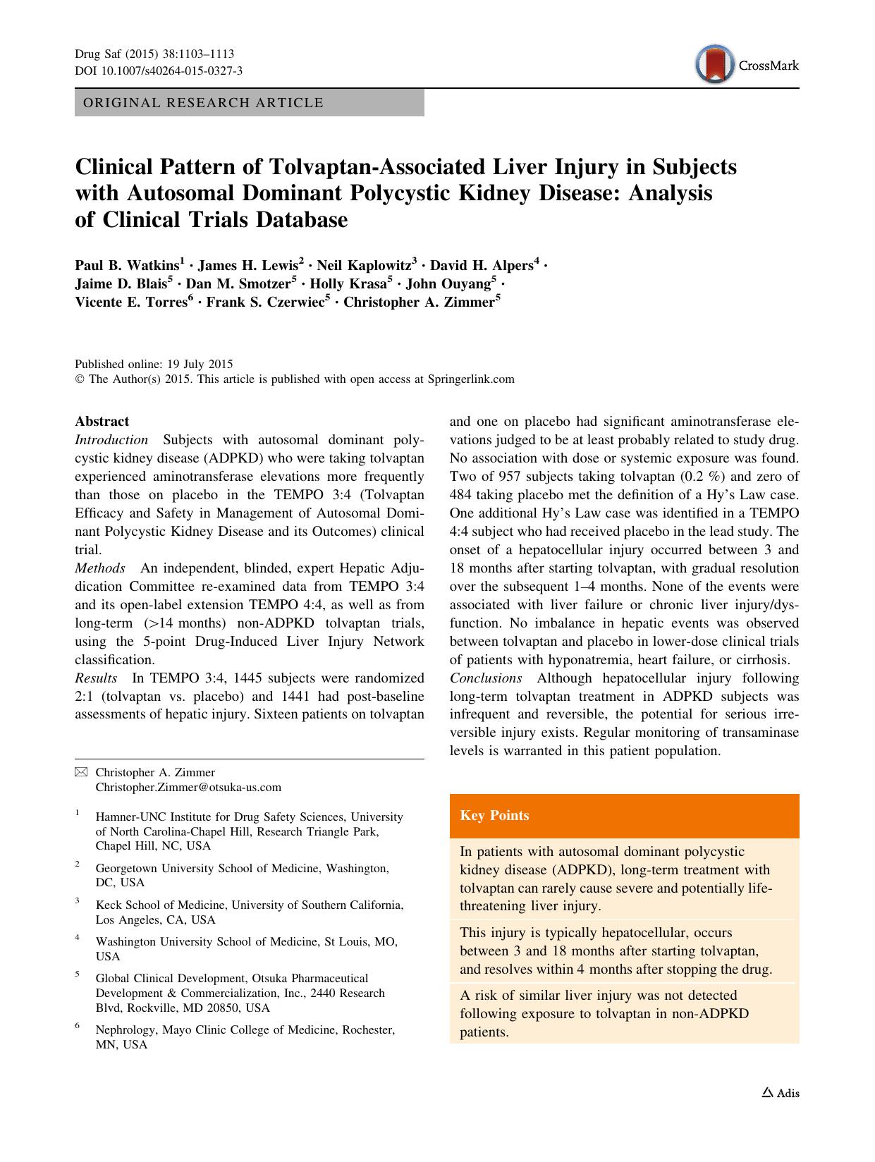 Clinical Pattern of Tolvaptan-Associated Liver Injury in Subjects with Autosomal Dominant Polycystic Kidney Disease: Analysis of Clinical Trials Database by unknow