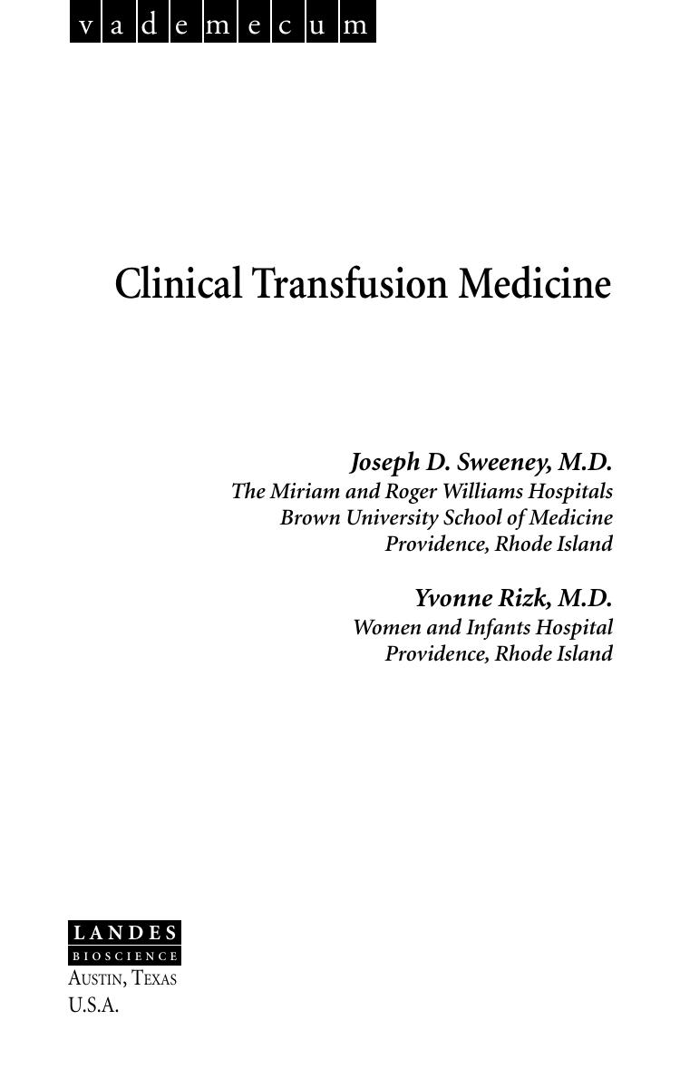 Clinical Transfusion Medicine by Joseph D. Sweeney