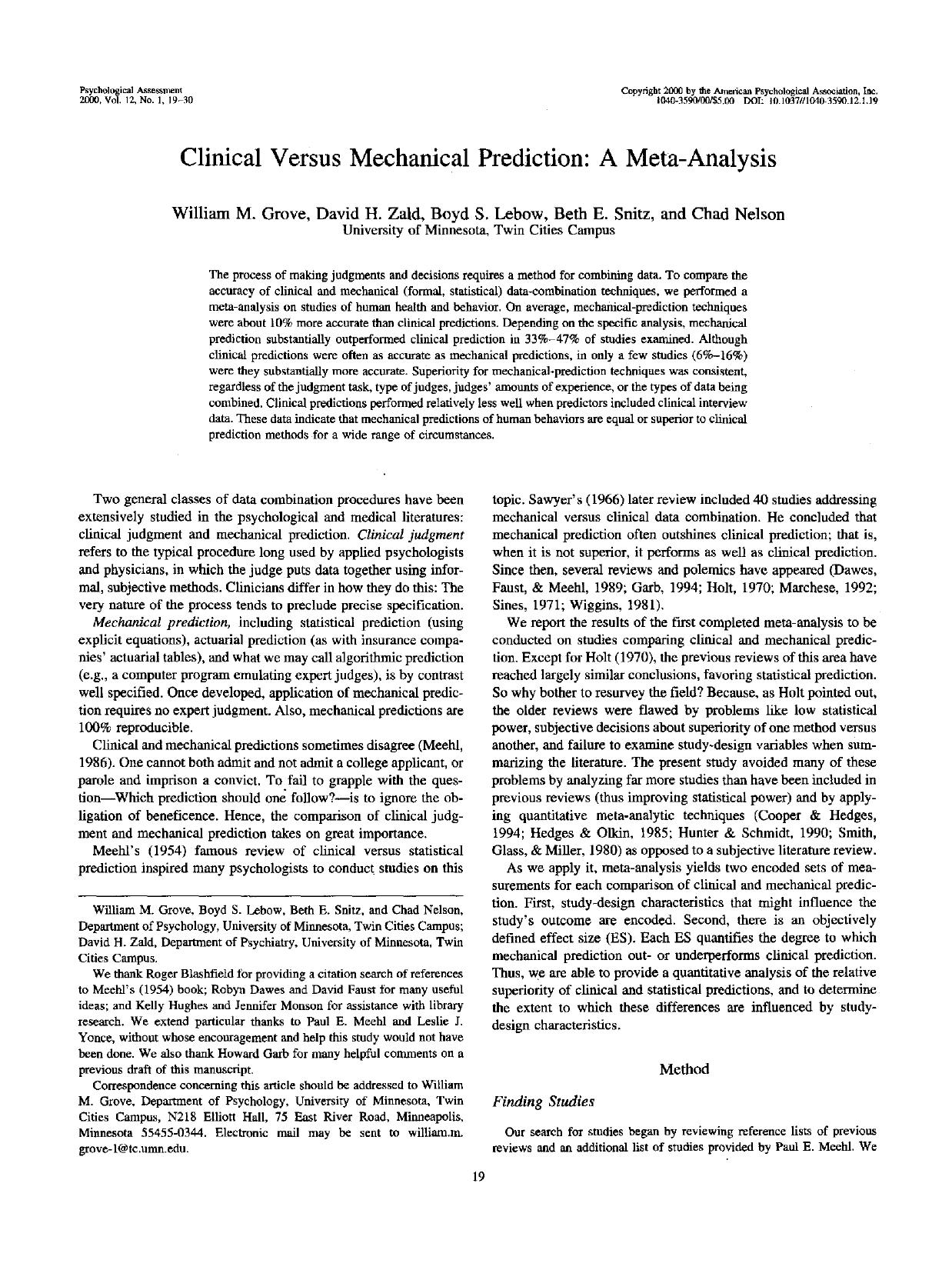Clinical Versus Mechanical Prediction by unknow