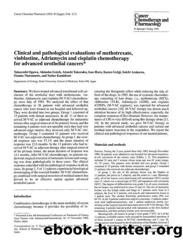 Clinical and pathological evaluations of methotrexate, vinblastine, Adriamycin and cisplatin chemotherapy for advanced urothelial cancers by Unknown