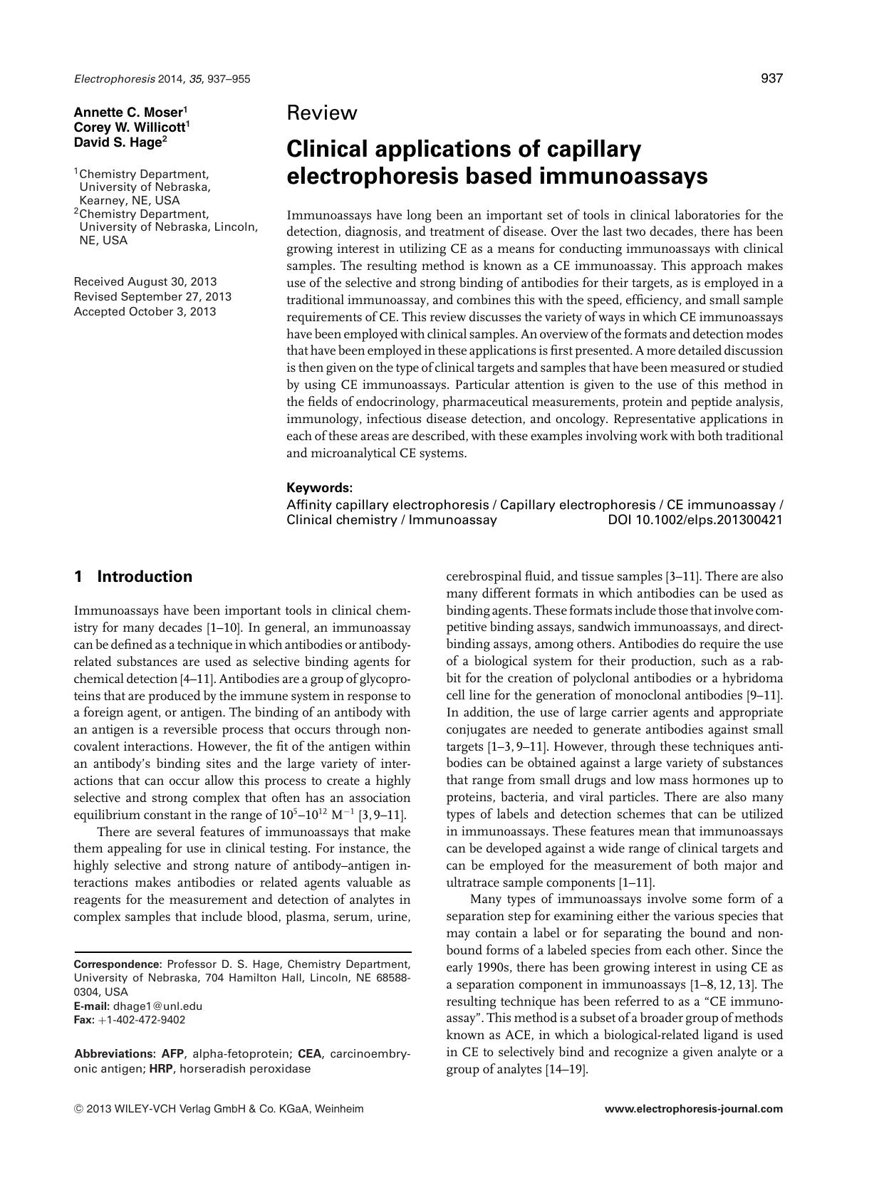 Clinical applications of capillary electrophoresis based immunoassays by Unknown