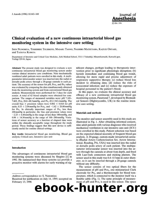 Clinical evaluation of a new continuous intraarterial blood gas monitoring system in the intensive care setting by Unknown