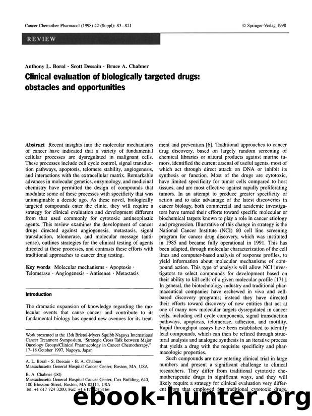 Clinical evaluation of biologically targeted drugs: Obstacles and opportunities by Unknown