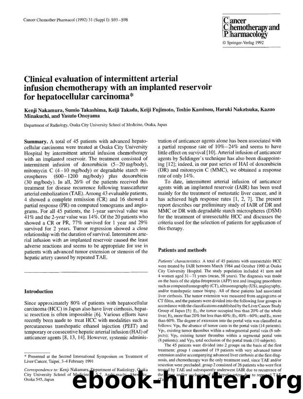 Clinical evaluation of intermittent arterial infusion chemotherapy with an implanted reservoir for hepatocellular carcinoma by Unknown