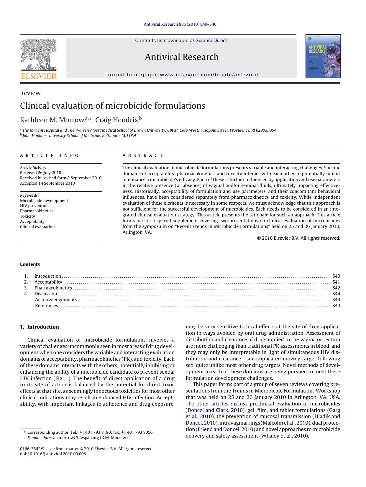 Clinical evaluation of microbicide formulations by Kathleen M. Morrow