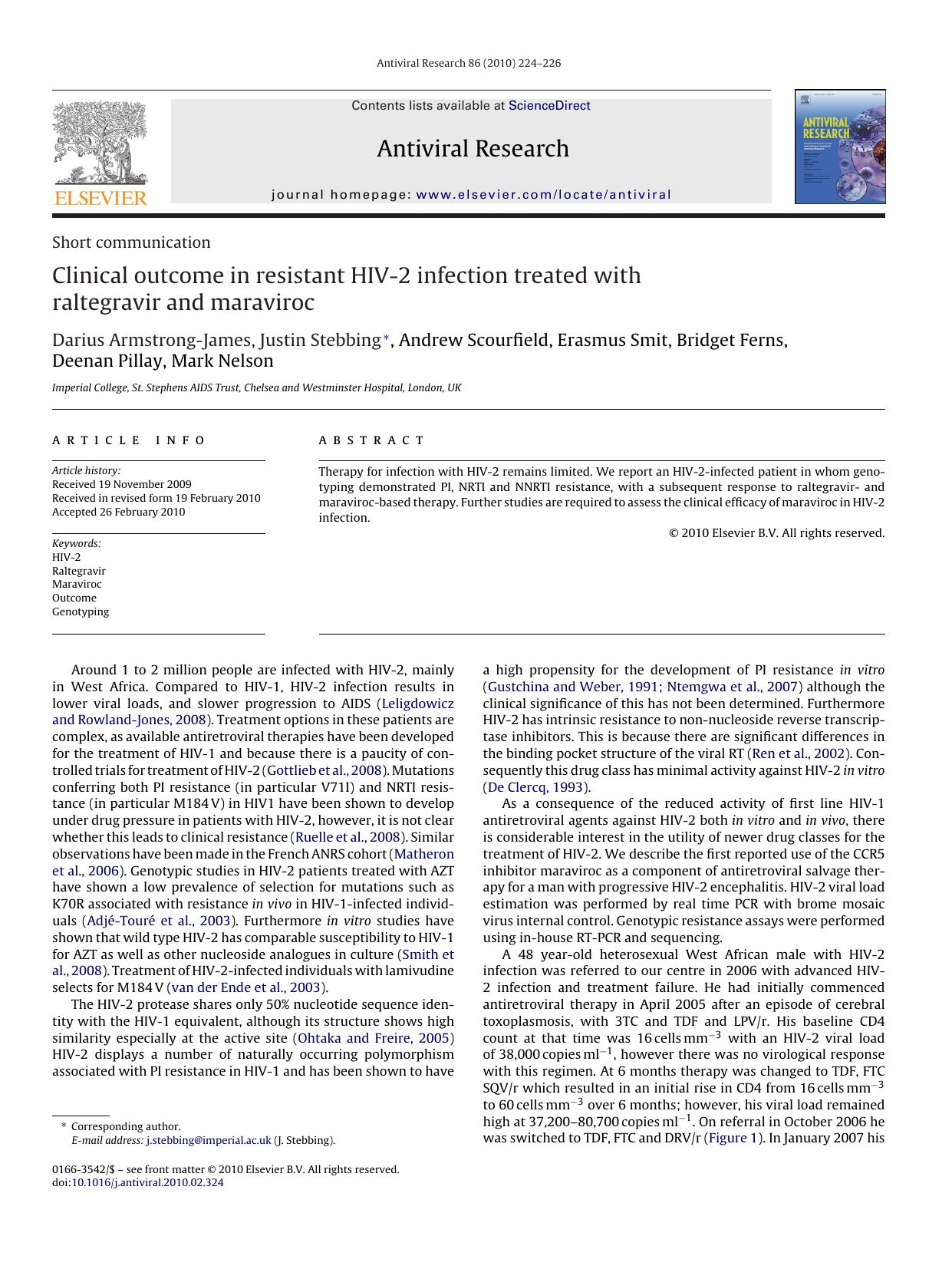 Clinical outcome in resistant HIV-2 infection treated with raltegravir and maraviroc by unknow