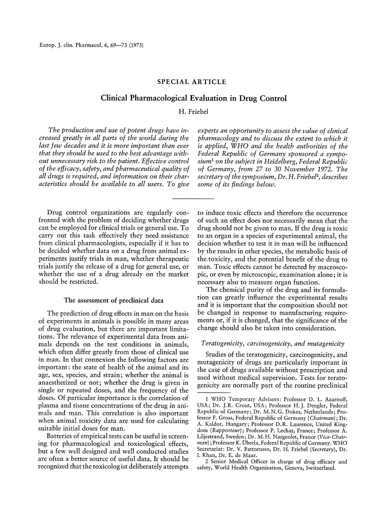 Clinical pharmacological evaluation in drug control by Unknown