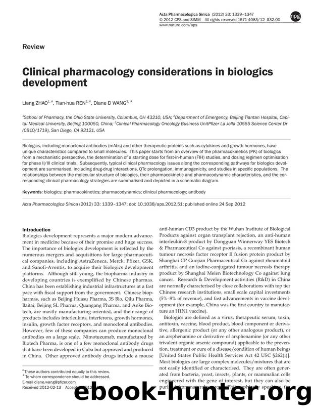 Clinical pharmacology considerations in biologics development by Liang Zhao & Tian-hua Ren & Diane D Wang