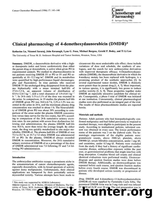 Clinical pharmacology of 4-demethoxydaunorubicin (DMDR) by Unknown