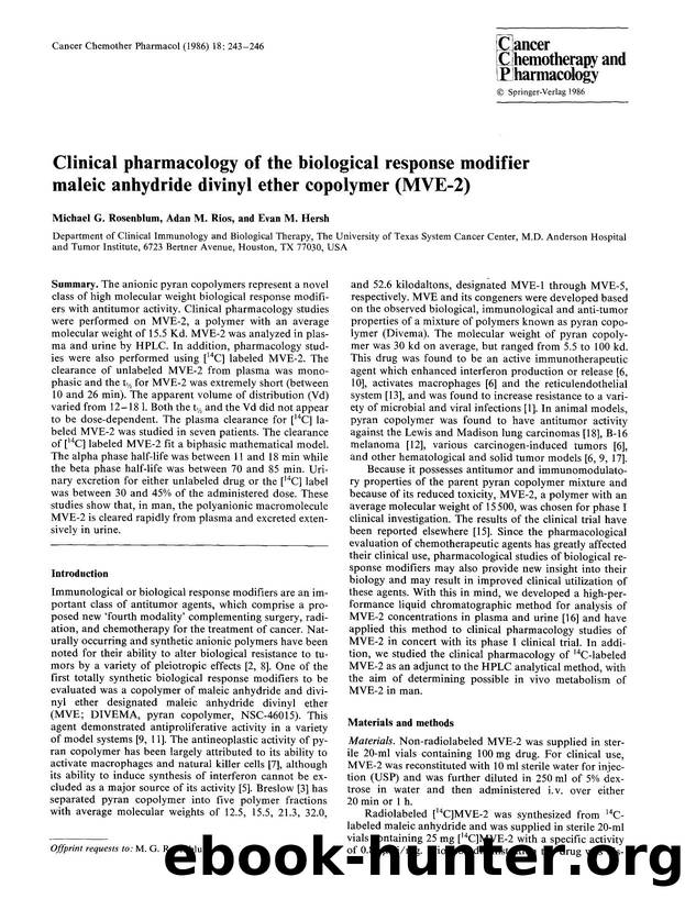 Clinical pharmacology of the biological response modifier maleic anhydride divinyl ether copolymer (MVE-2) by Unknown