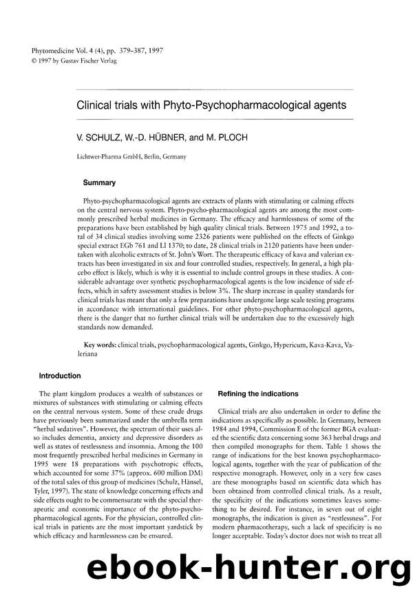 Clinical trials with Phyto-Psychopharmacological agents by V. Schulz & W.-D. Hübner & M. Ploch