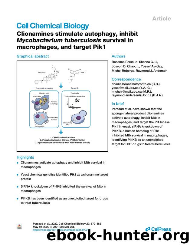 Clionamines stimulate autophagy, inhibit Mycobacterium tuberculosis survival in macrophages, and target Pik1 by unknow