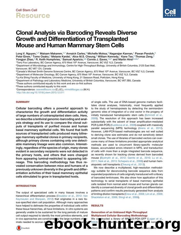 Clonal Analysis via Barcoding Reveals Diverse Growth and Differentiation of Transplanted Mouse and Human Mammary Stem Cells by unknow