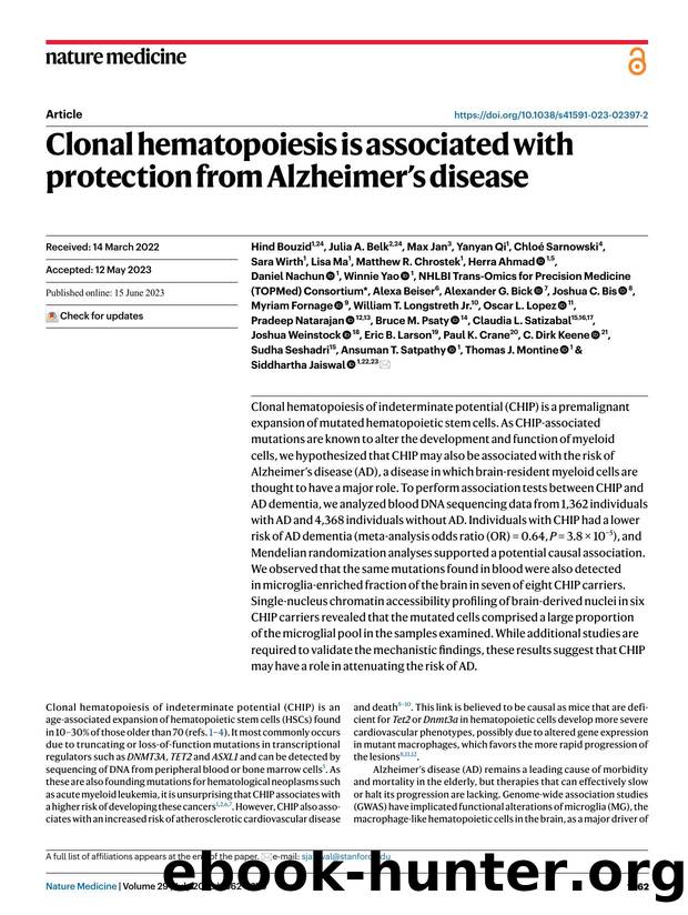 Clonal hematopoiesis is associated with protection from Alzheimerâs disease by unknow