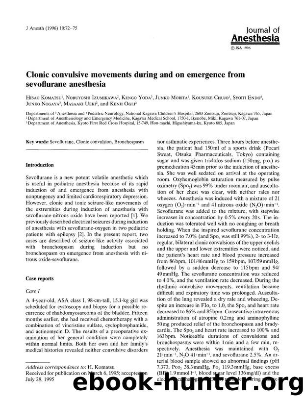 Clonic convulsive movements during and on emergence from sevoflurance anesthesia by Unknown