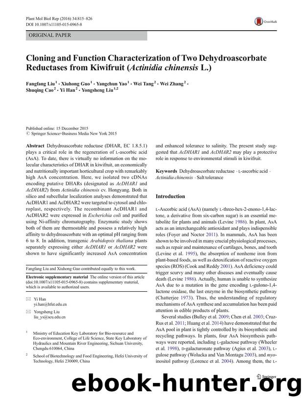 Cloning and Function Characterization of Two Dehydroascorbate Reductases from Kiwifruit (Actinidia chinensis L.) by unknow