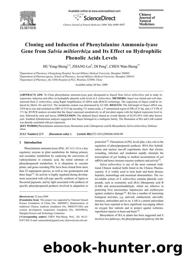 Cloning and Induction of Phenylalanine Ammonia-lyase Gene from Salvia miltiorrhiza and Its Effect on Hydrophilic Phenolic Acids Levels by HU; Yong-Sheng ZHANG; Lei DI; Peng CHEN