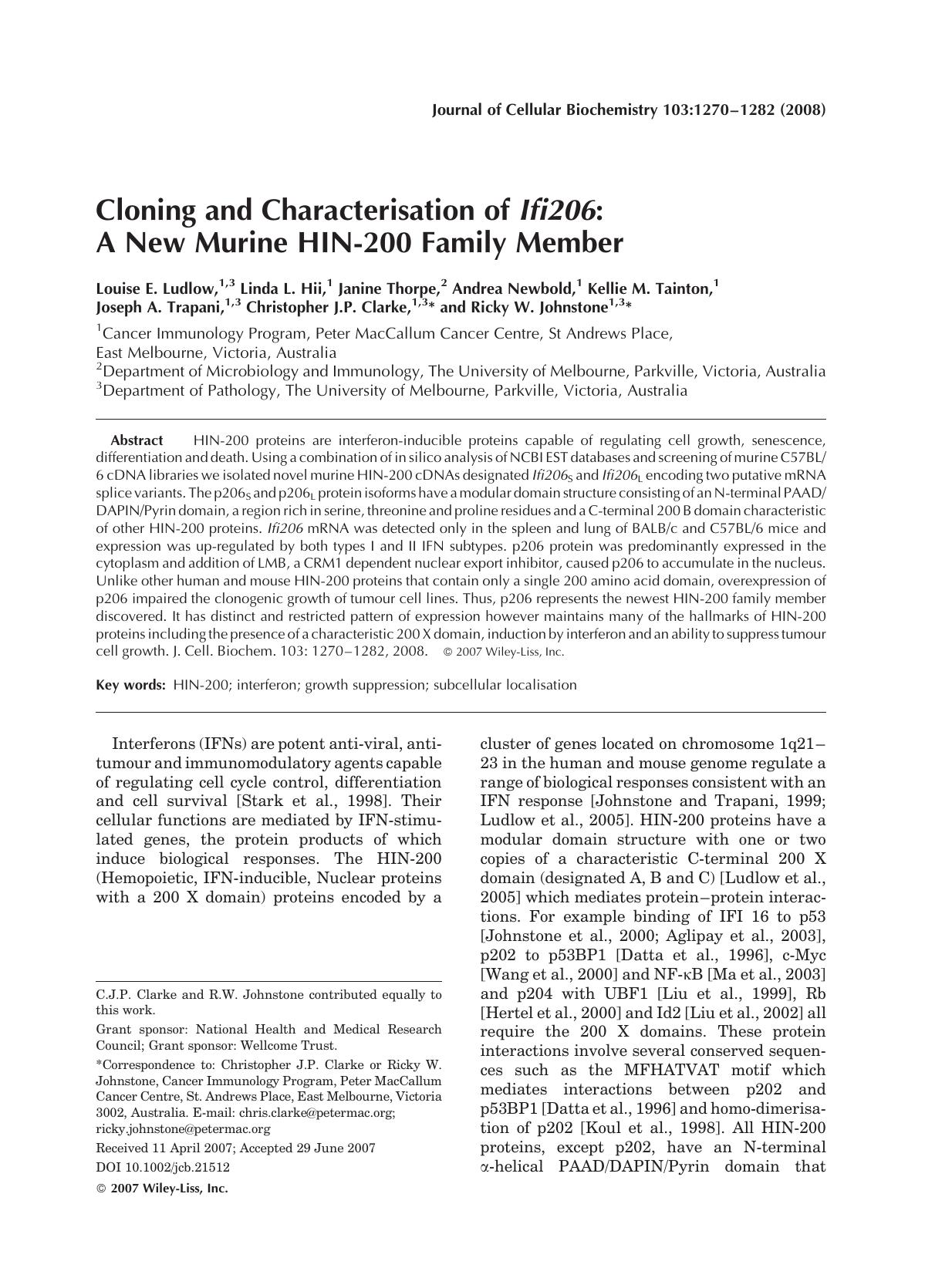 Cloning and characterisation of Ifi206: A new murine HIN-200 family member by Unknown