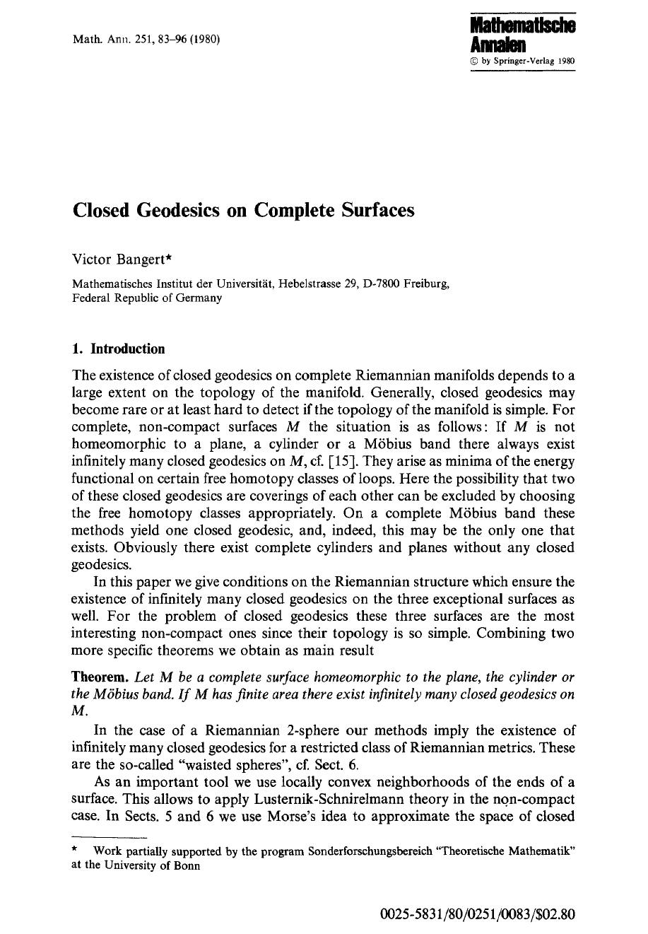 Closed geodesics on complete surfaces by Unknown