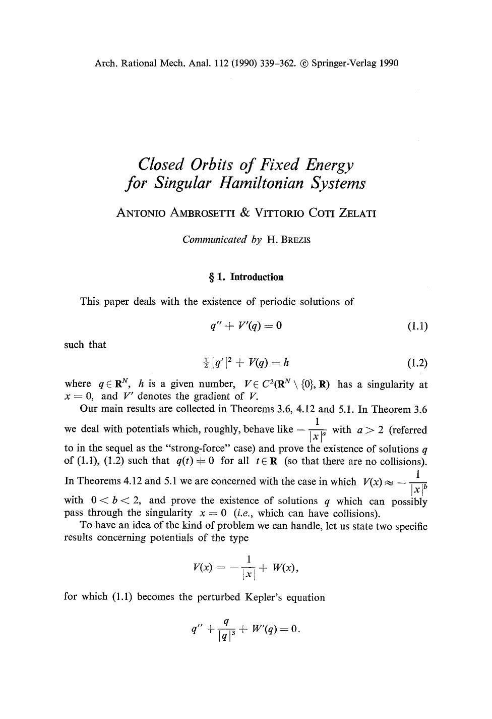 Closed orbits of fixed energy for singular Hamiltonian systems by Unknown