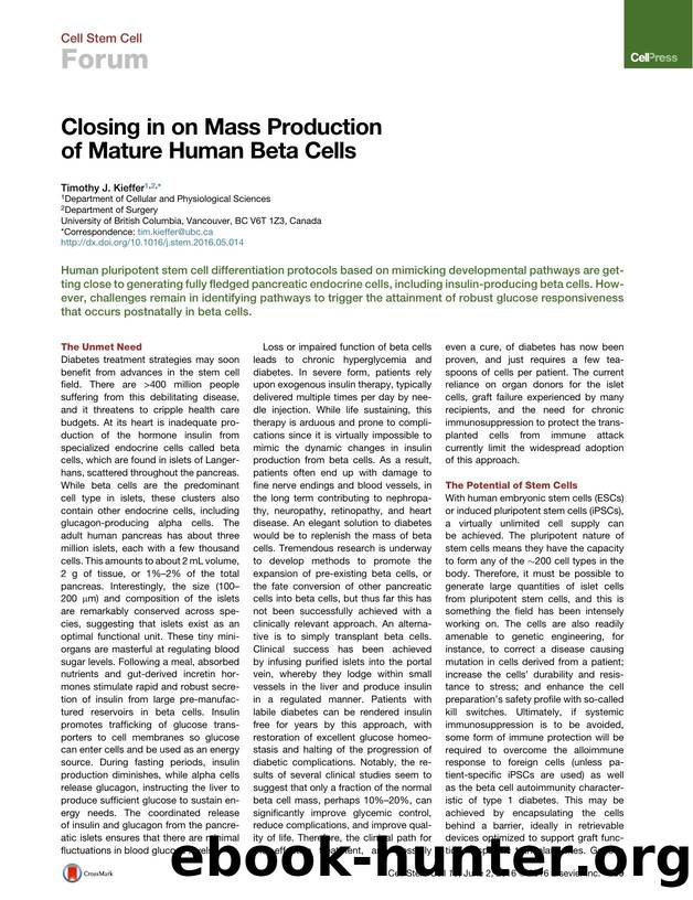 Closing in on Mass Production of Mature Human Beta Cells by Timothy J. Kieffer
