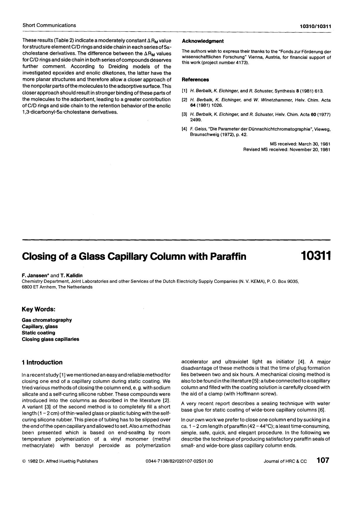 Closing of a glass capillary column with paraffin by Unknown