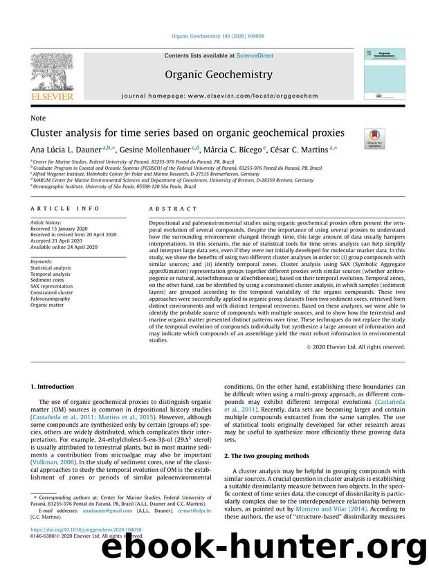 Cluster analysis for time series based on organic geochemical proxies by Ana LÃºcia L. Dauner & Gesine Mollenhauer & Márcia C. Bícego & César C. Martins