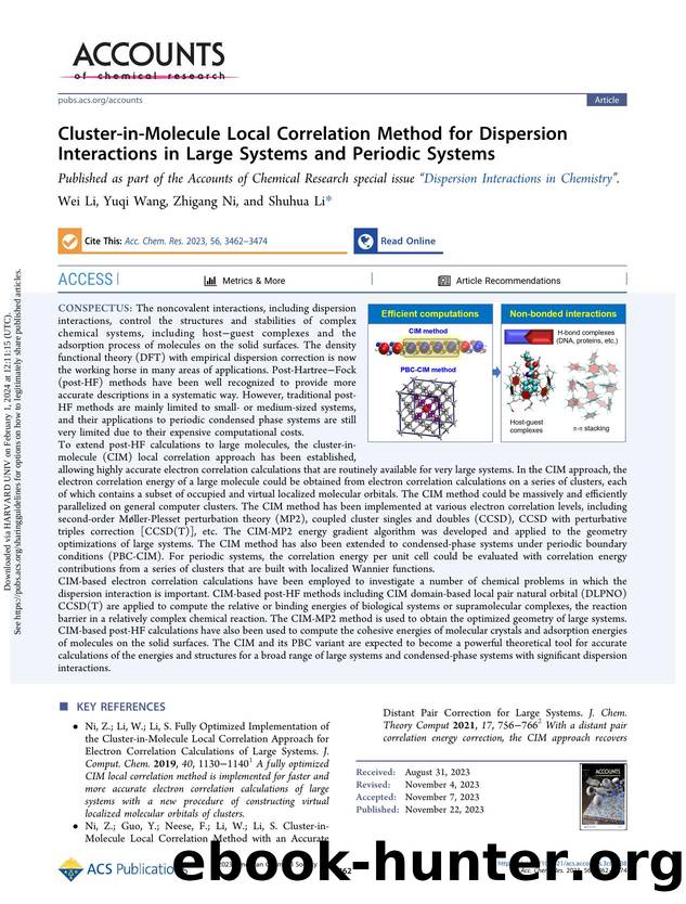 Cluster-in-Molecule Local Correlation Method for Dispersion Interactions in Large Systems and Periodic Systems by Wei Li Yuqi Wang Zhigang Ni & Shuhua Li
