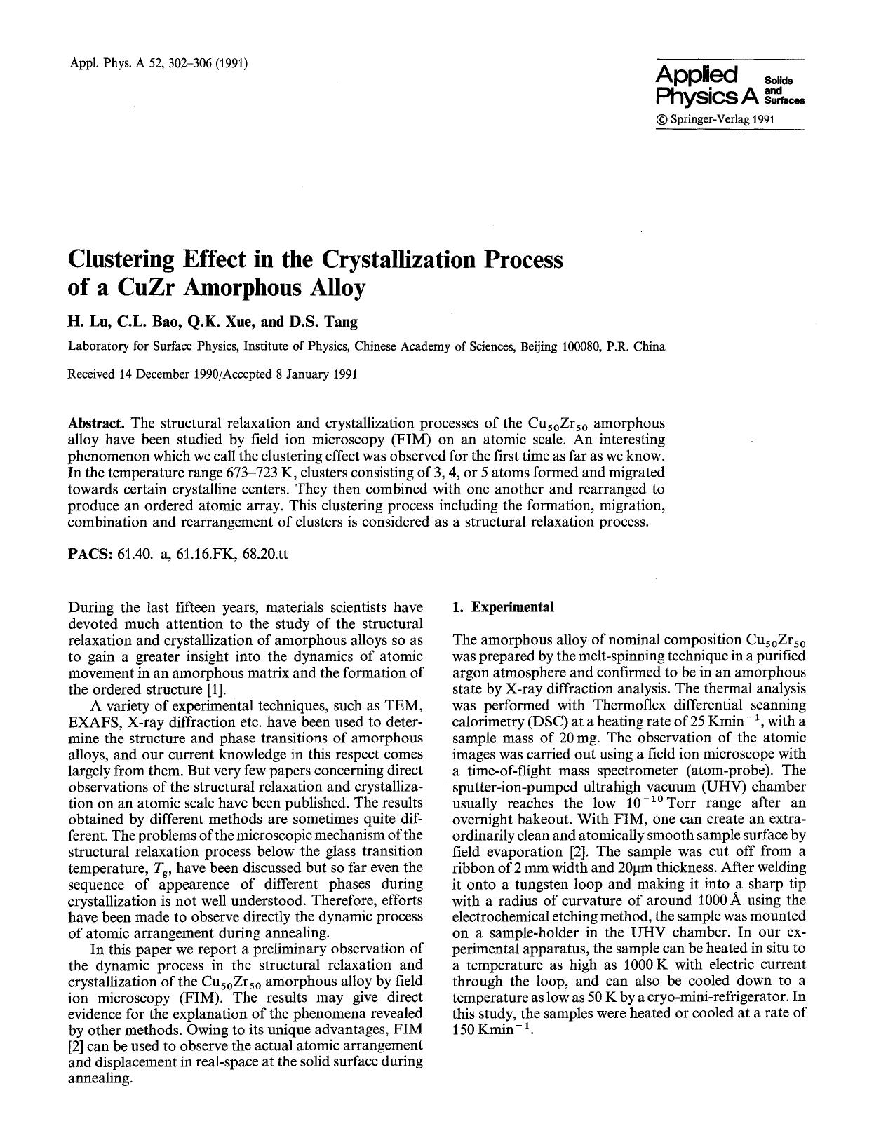 Clustering effect in the crystallization process of a CuZr amorphous alloy by Unknown