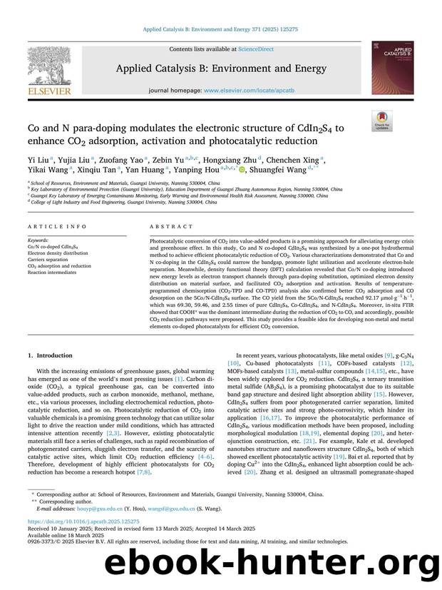 Co and N para-doping modulates the electronic structure of CdIn2S4 to enhance CO2 adsorption, activation and photocatalytic reduction by unknow