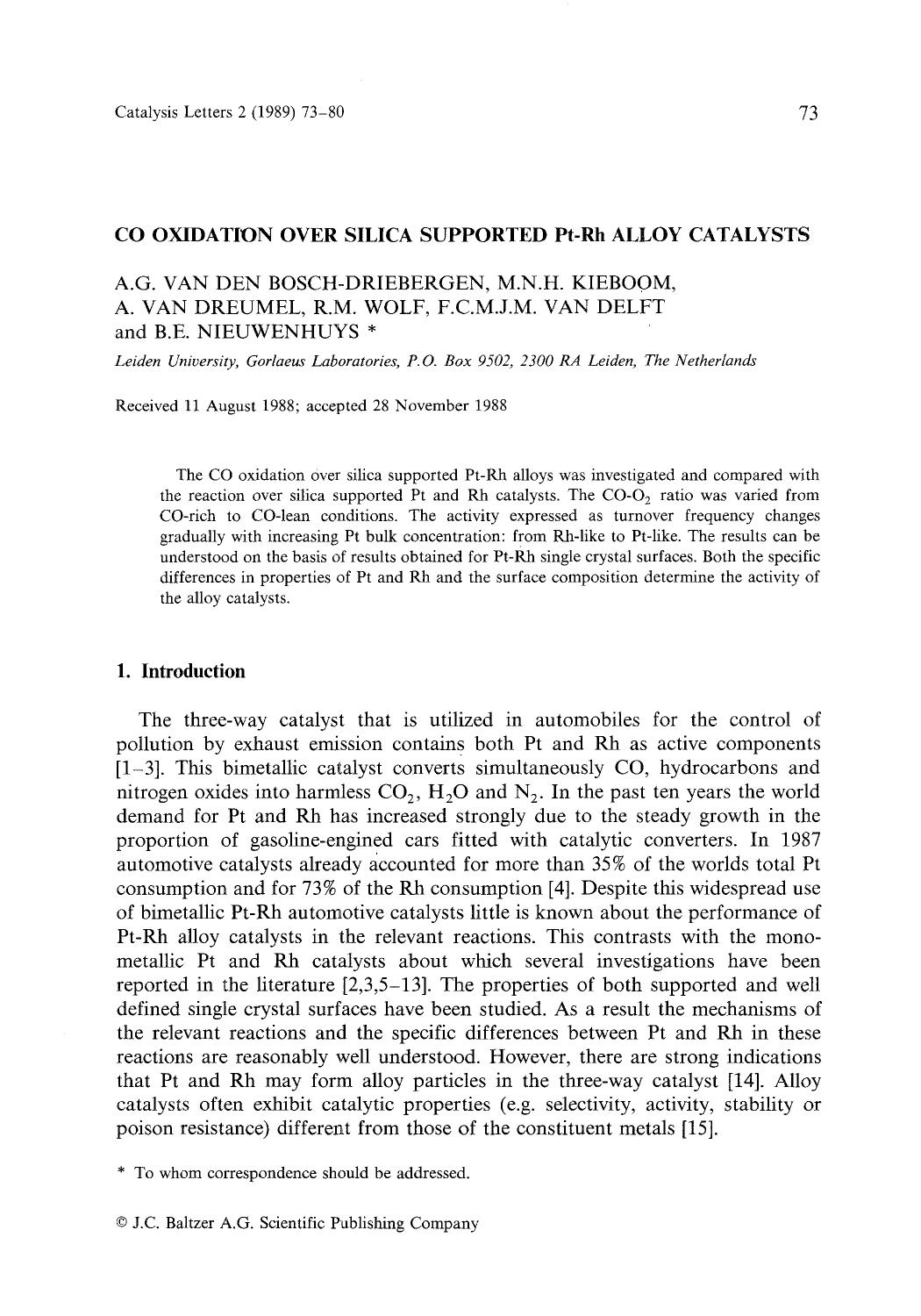 Co oxidation over silica supported Pt-Rh alloy catalysts by Unknown